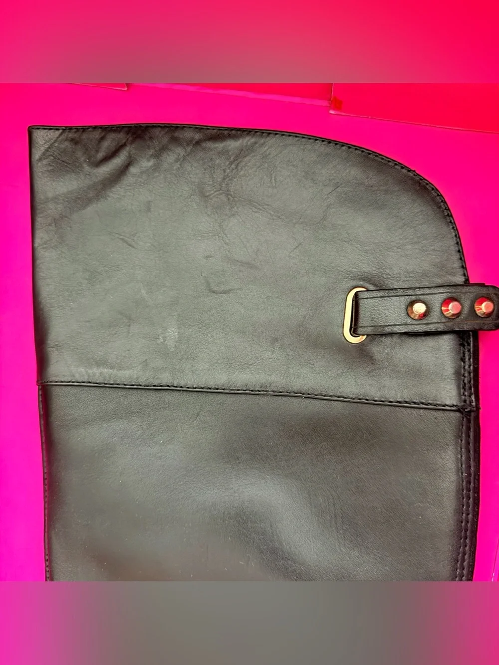 Vince Camuto Beatrix Black Leather Over-the-Knee Boots with Gold Studs & Buckle